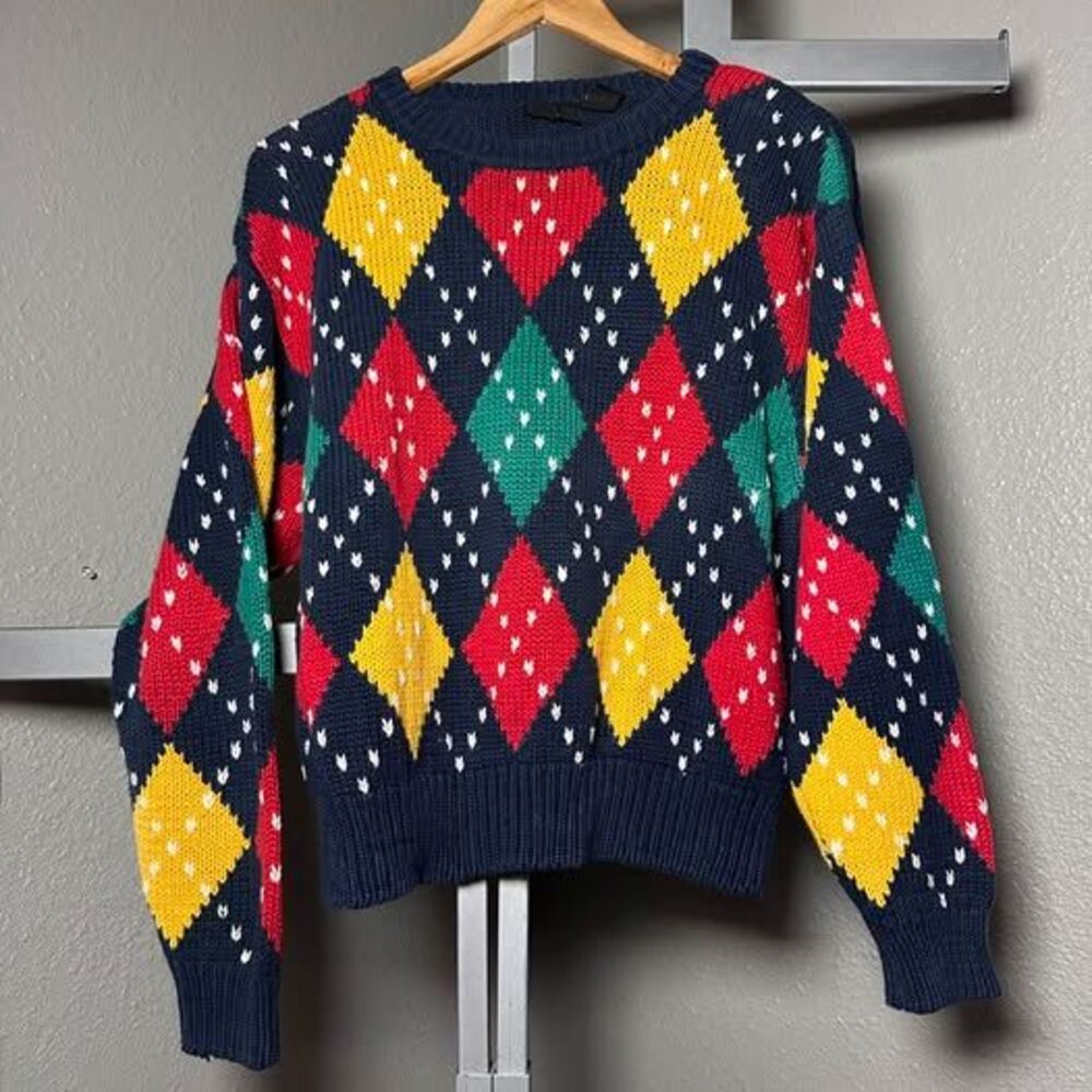 Vintage Lizsport Large Argyle Knit Sweater